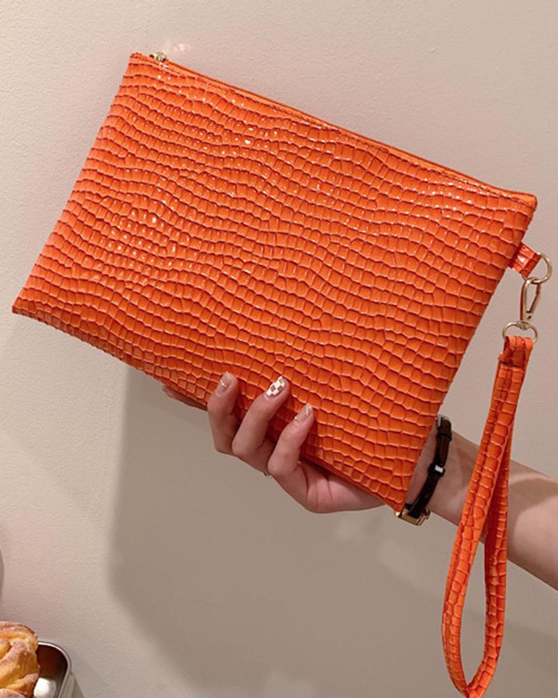 

Crocodile Embossed Envelop Clutch Bag, Orange