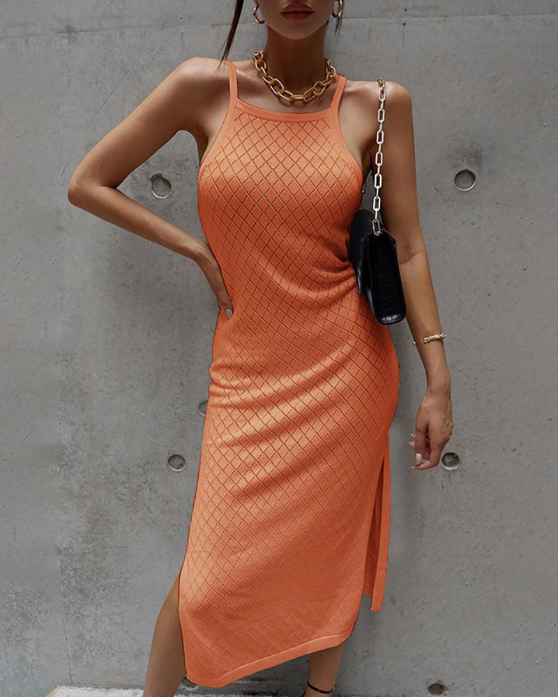 

Plaid Pattern High Slit Casual Dress, Orange