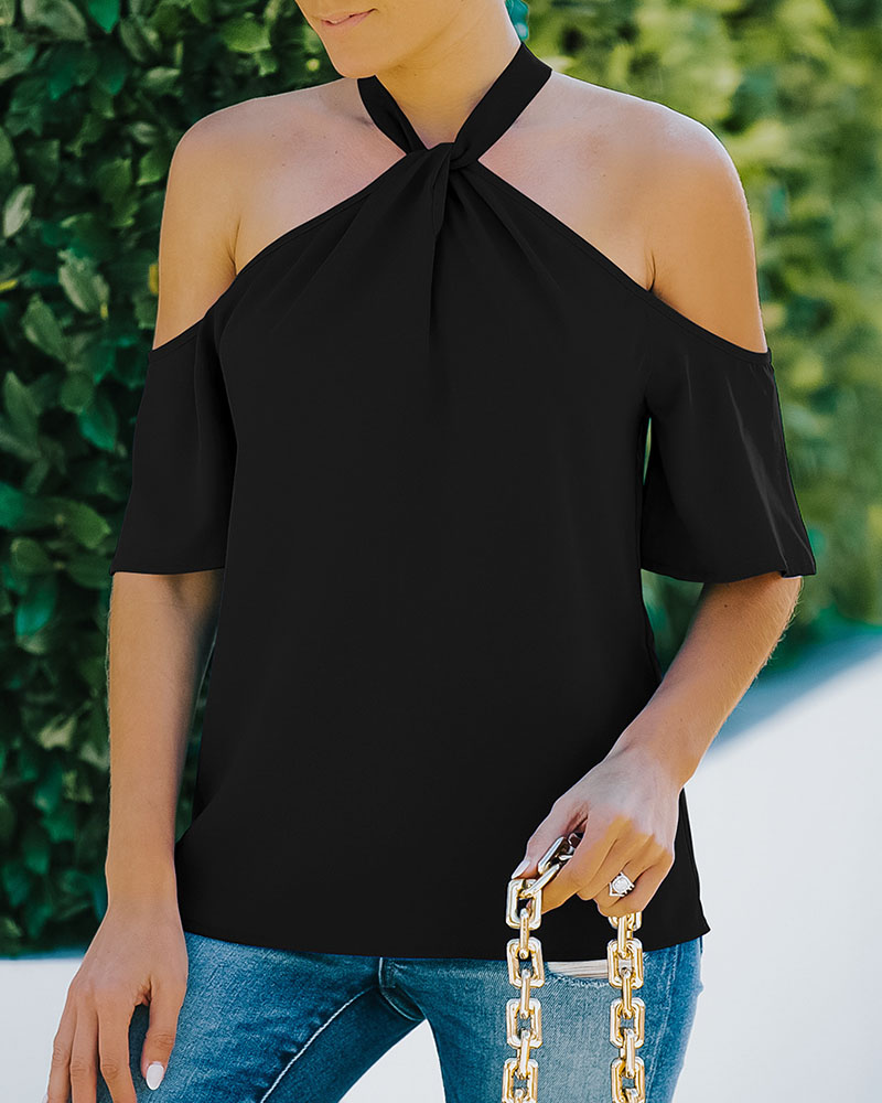 

Twist Detail Cold Shoulder Cutout Top, Black