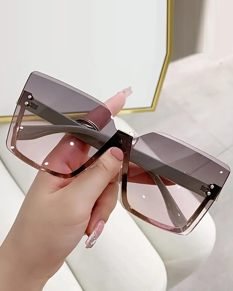 

1Pair Vintage Large Trendy Rimless Shades Square Sunglasses, Pink