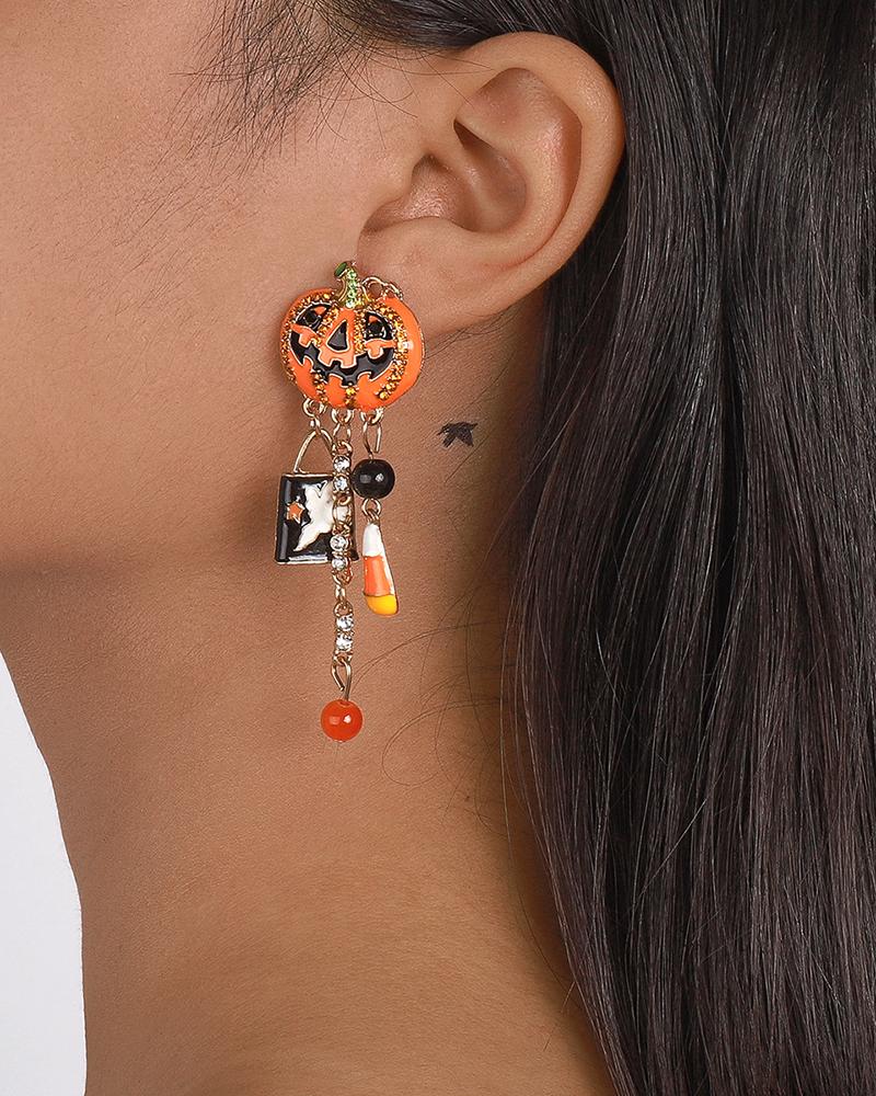 

Halloween Pumpkin Pattern Drop Earrings, Orange