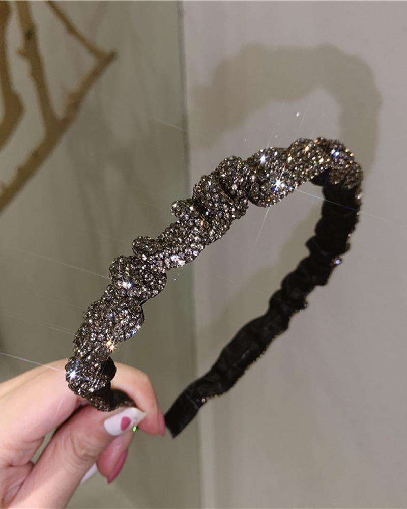 

1pc Sparkling Rhinestone Decor Headband, Black