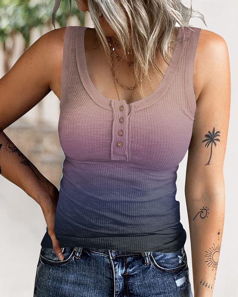 

Ombre Button Front Tank Top, Pink
