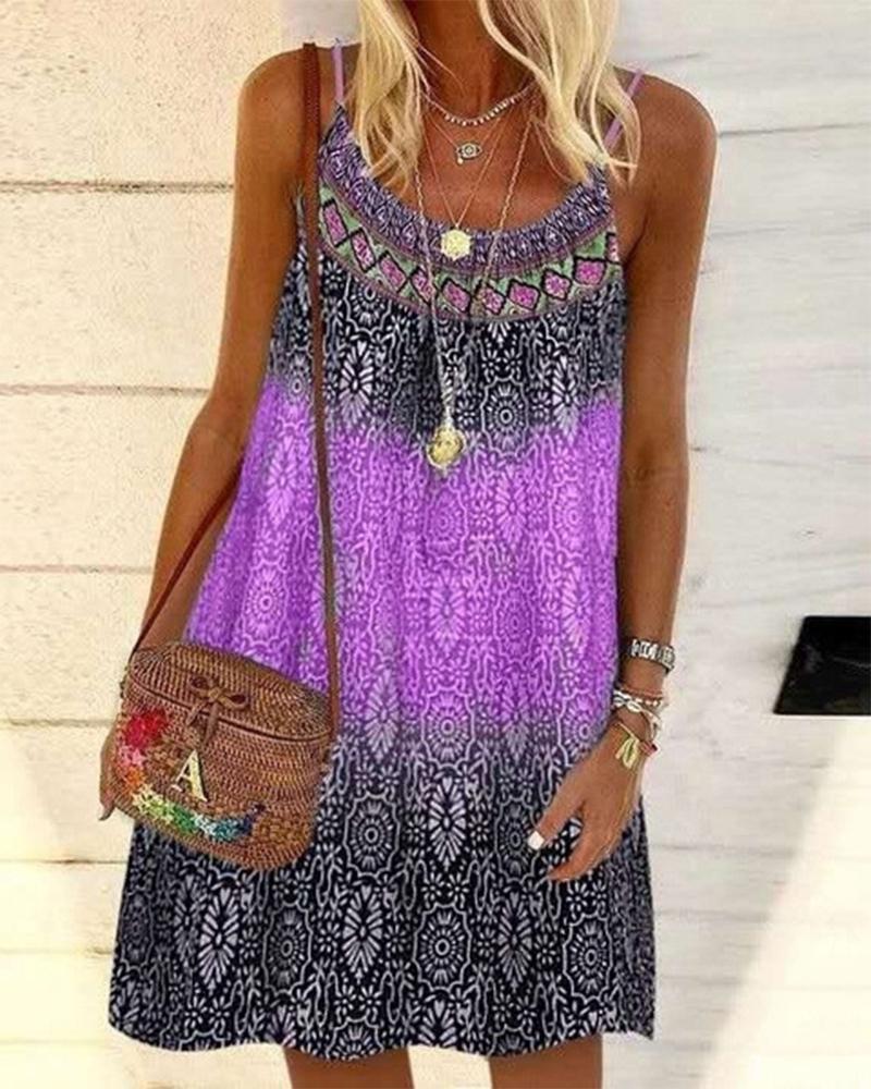 

Vintage Tribal Print Casual Cami Dress, Purple