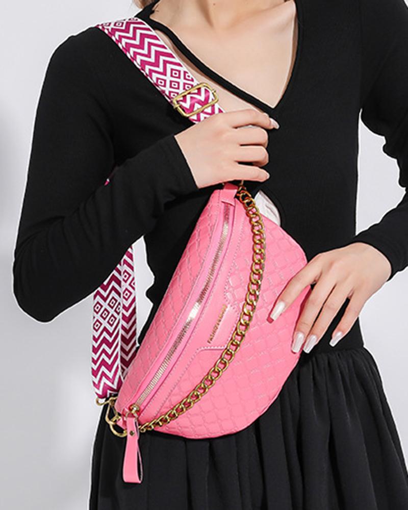 

Argyle Pattern Fanny Pack Aztec Geometric Strap Crossbody Bag, Hot pink