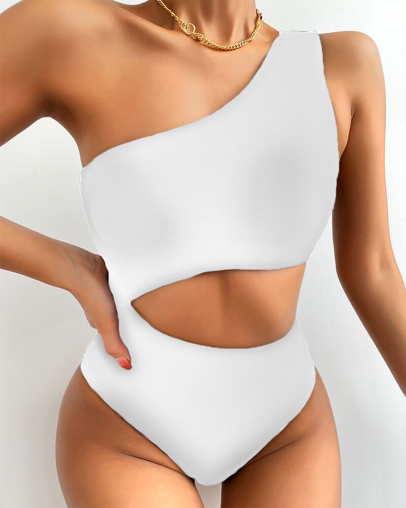 

One Shoulder Cutout One Piece Swimsuit, White