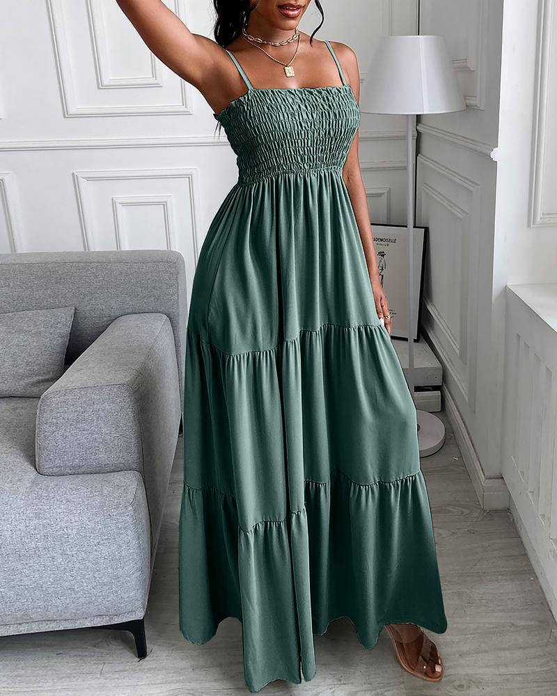 

Shirring Detail Ruched Casual Maxi Dress, Dark green