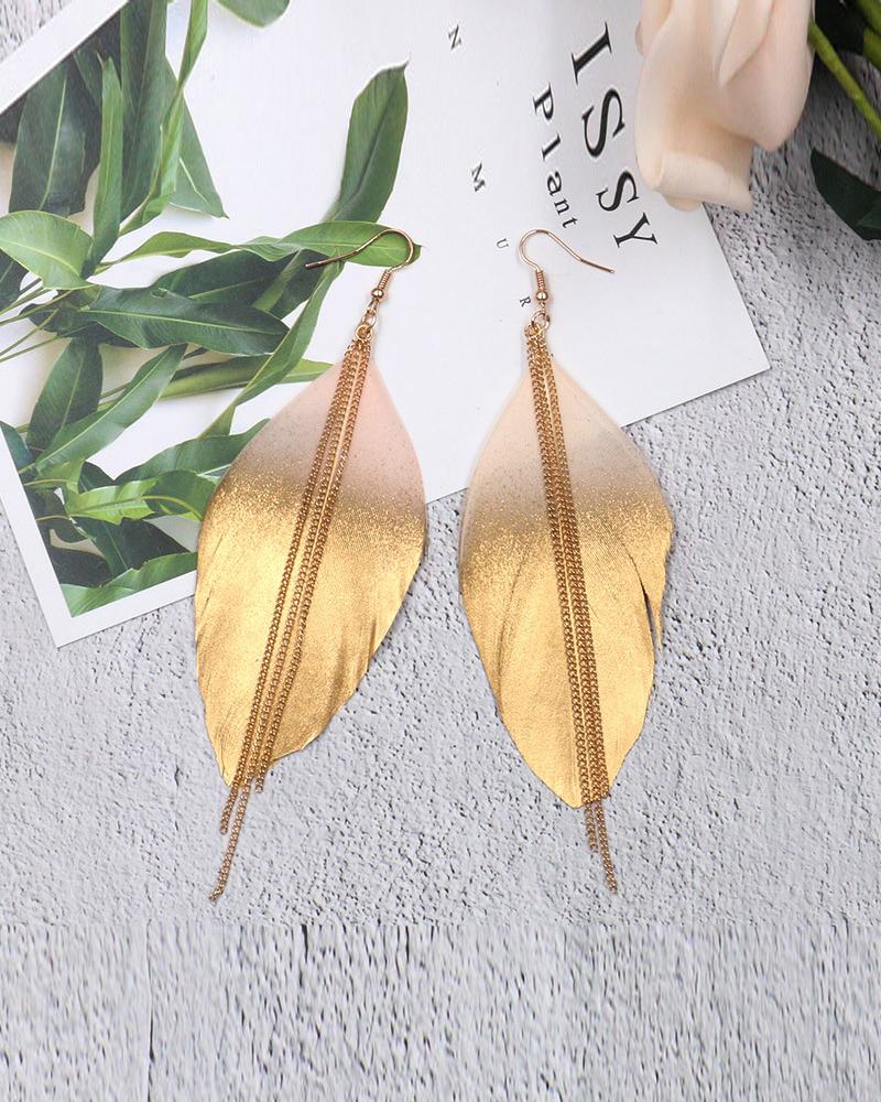 

1Pair Colorblock Glitter Feather Chain Decor Drop Earrings, Gold