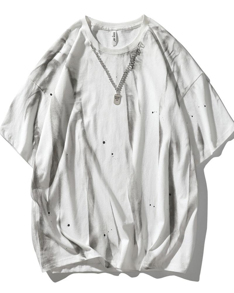 

Splash Print Short Sleeve Loose T-shirts, White