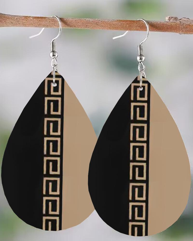 

1Pair Geometric Print Colorblock Waterdrop Earrings, Brown