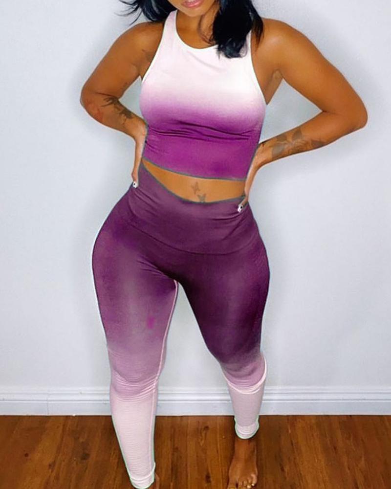 

Ombre Colorblock Tank Top & High Waist Pants Set, Purple