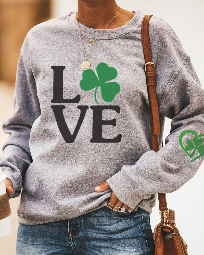 

Letter Clover Heart Print Long Sleeve Top, Style3