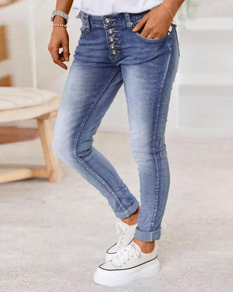 

Button Pocket Design Jeans, Blue