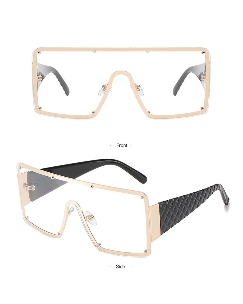 

1Pair Quilted Decor Rimless Tinted Lens Sunglasses, White