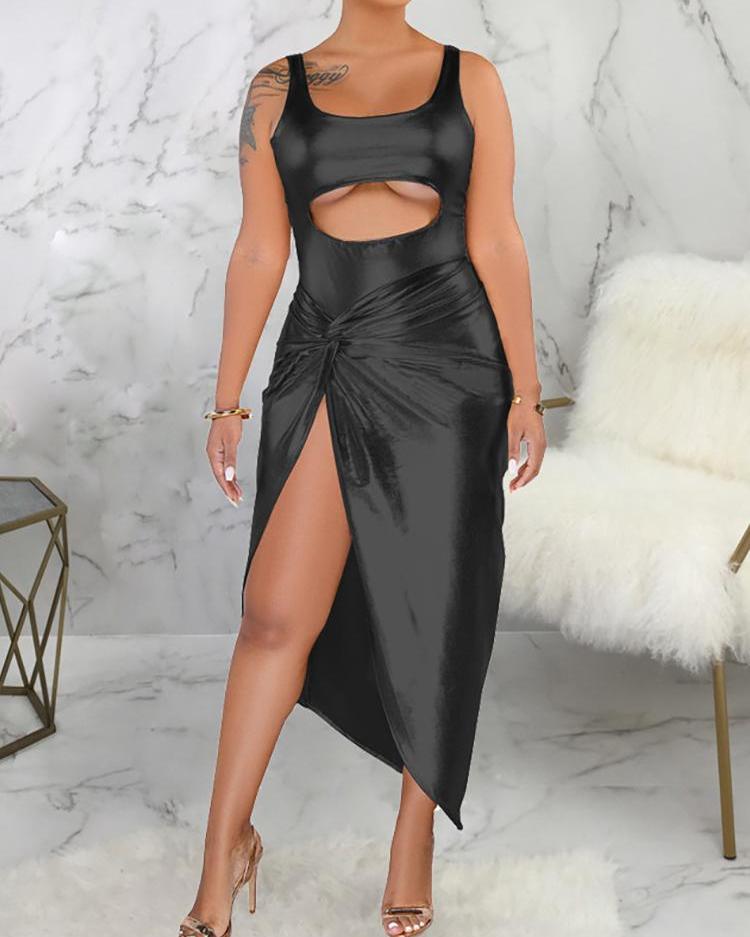 

U-Neck Cutout Front Bodysuit & Skirt Sets, Black