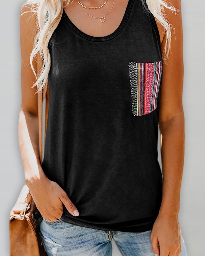 

Pocket Design U Neck Tank, Black