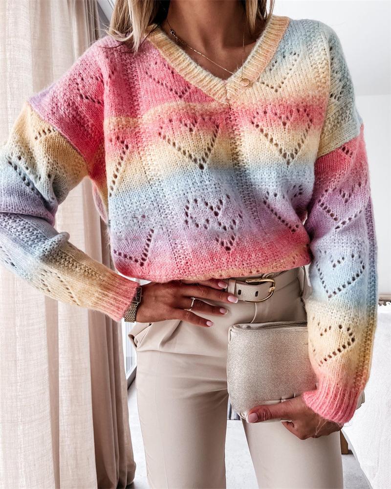 

Colorblock Heart Pattern Long Sleeve Sweater, Multicolor
