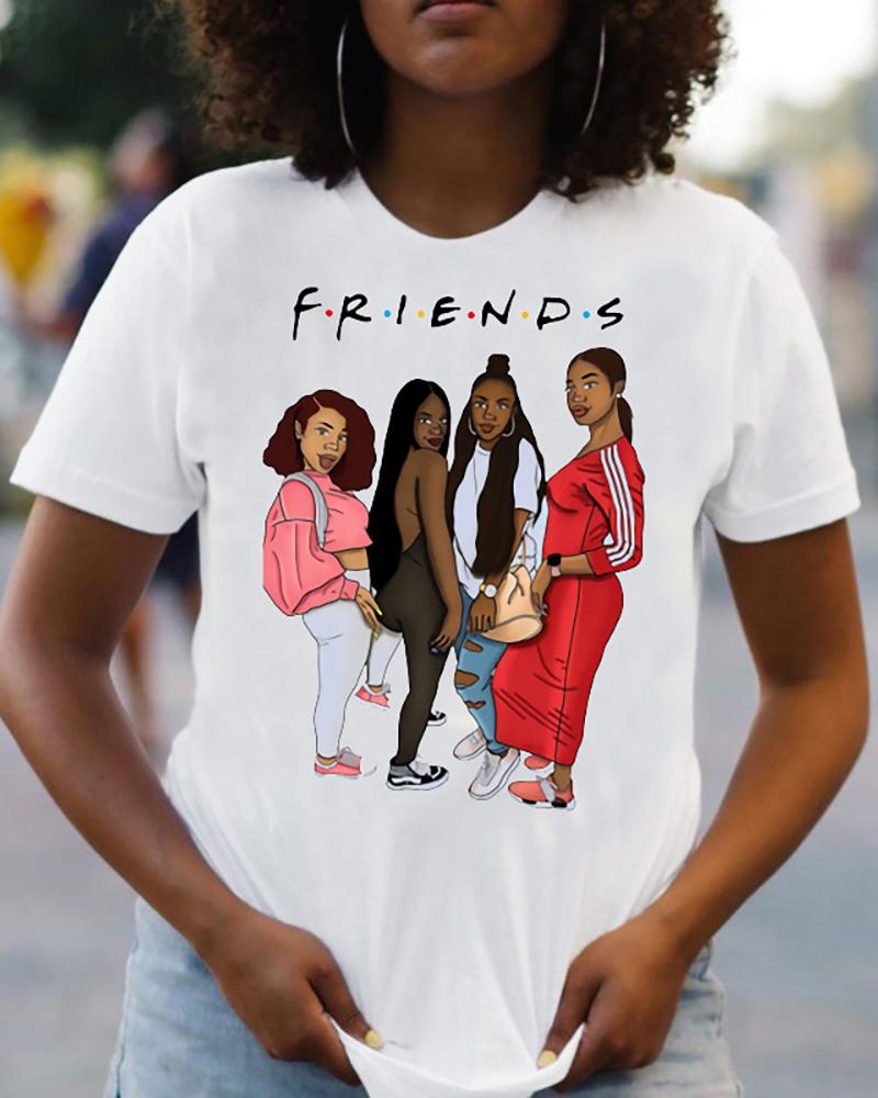 

Figure Letter Print Short Sleeve Casual T-shirt, Style2