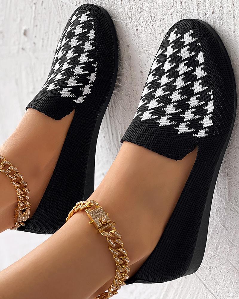 

Houndstooth Breathable Casual Loafers, Black