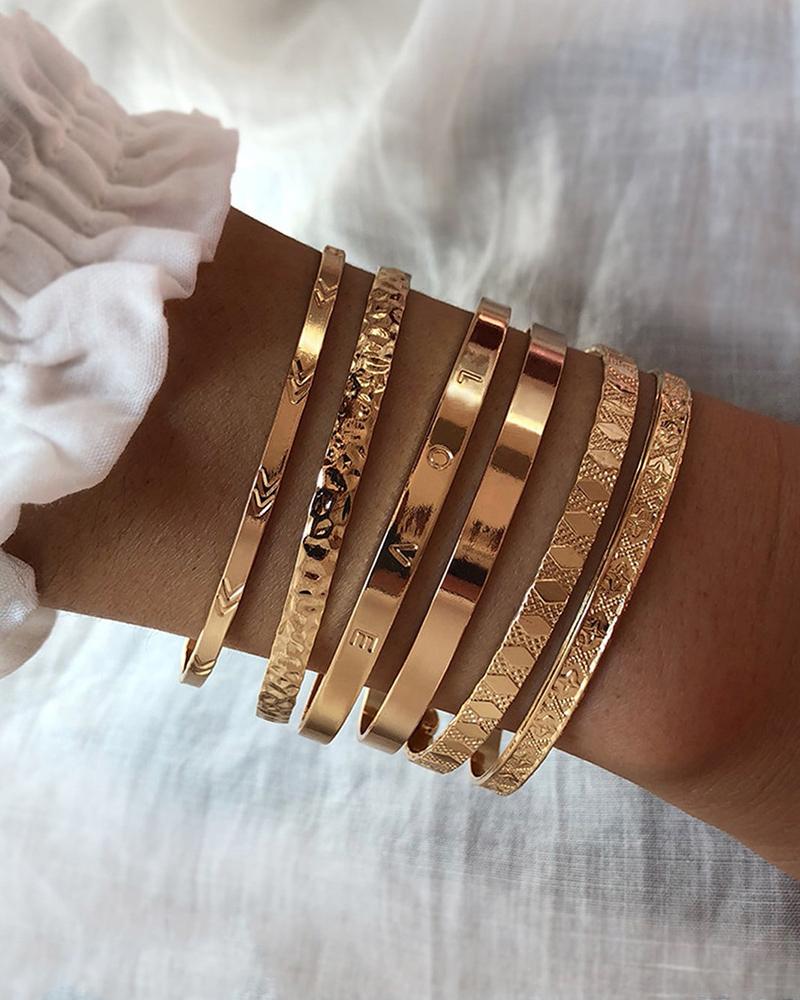 

4pcs Graphic Letter Pattern Metal Bracelet, Gold