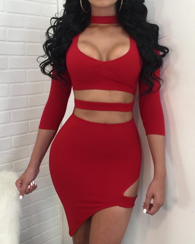 

Choker Cut Out Irregular Bodycon Dress, Red