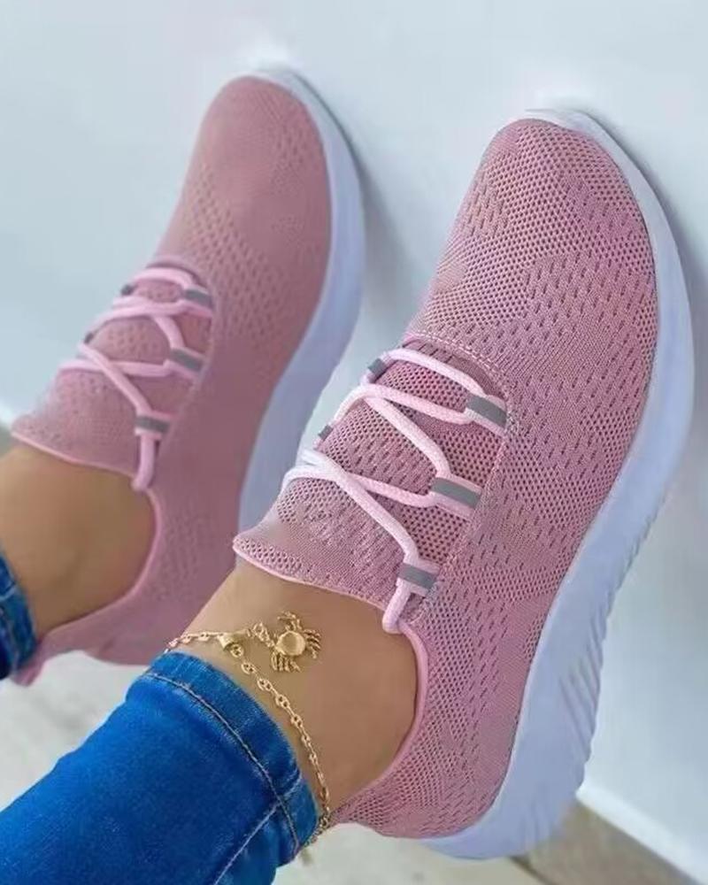

Lace-up Round Toe Sneakers, Pink