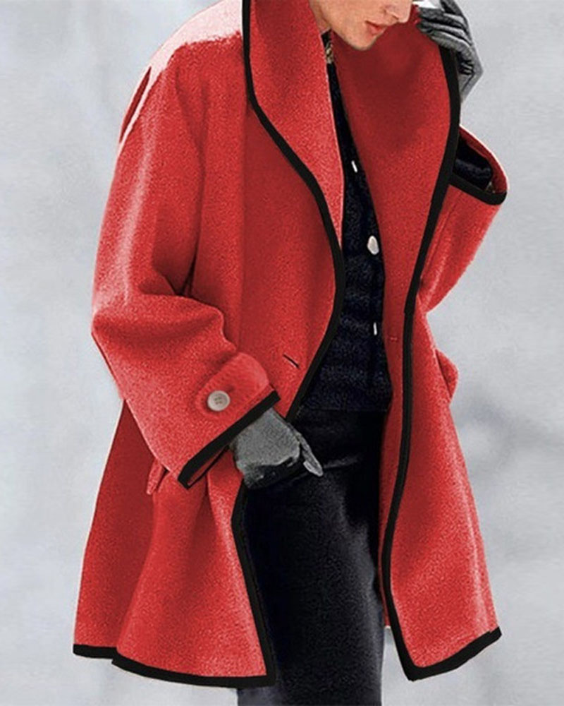 

Long Sleeve Contrast Binding Hooded Coat, Red