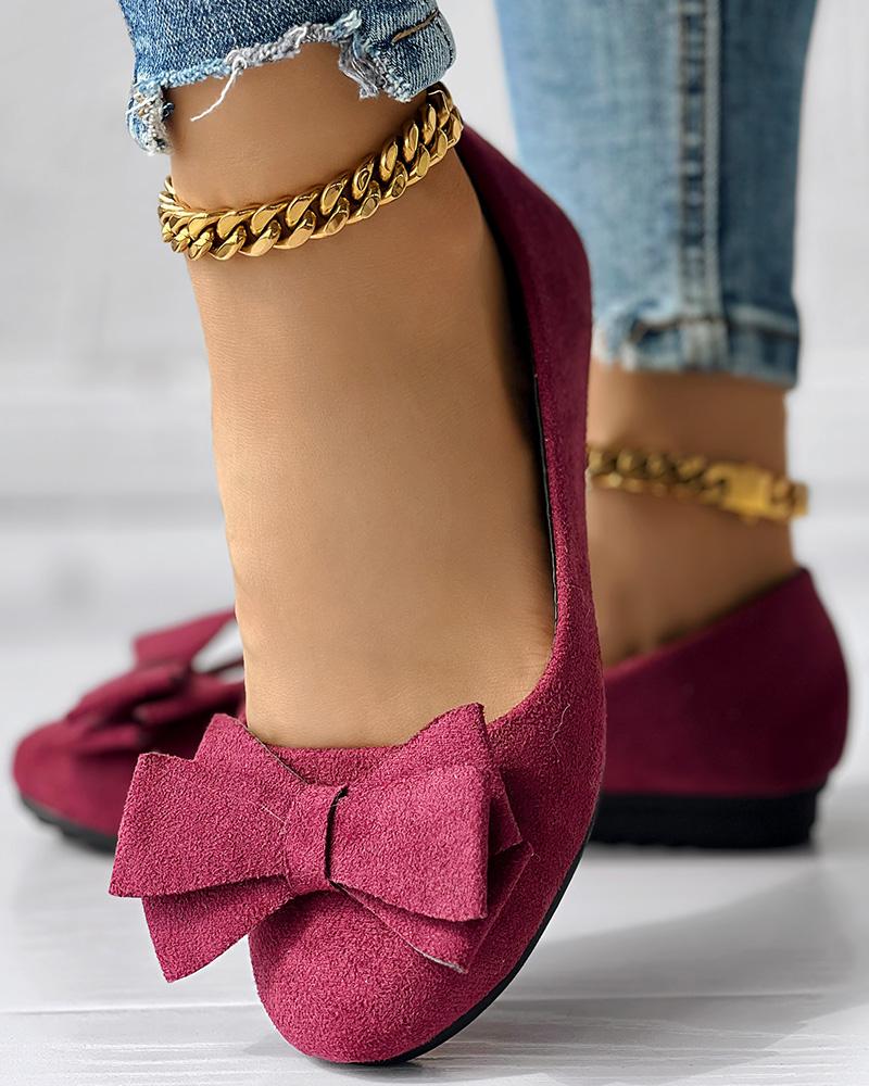 

Mocasines sin cordones con decoración de lazo y punta redonda, Wine red