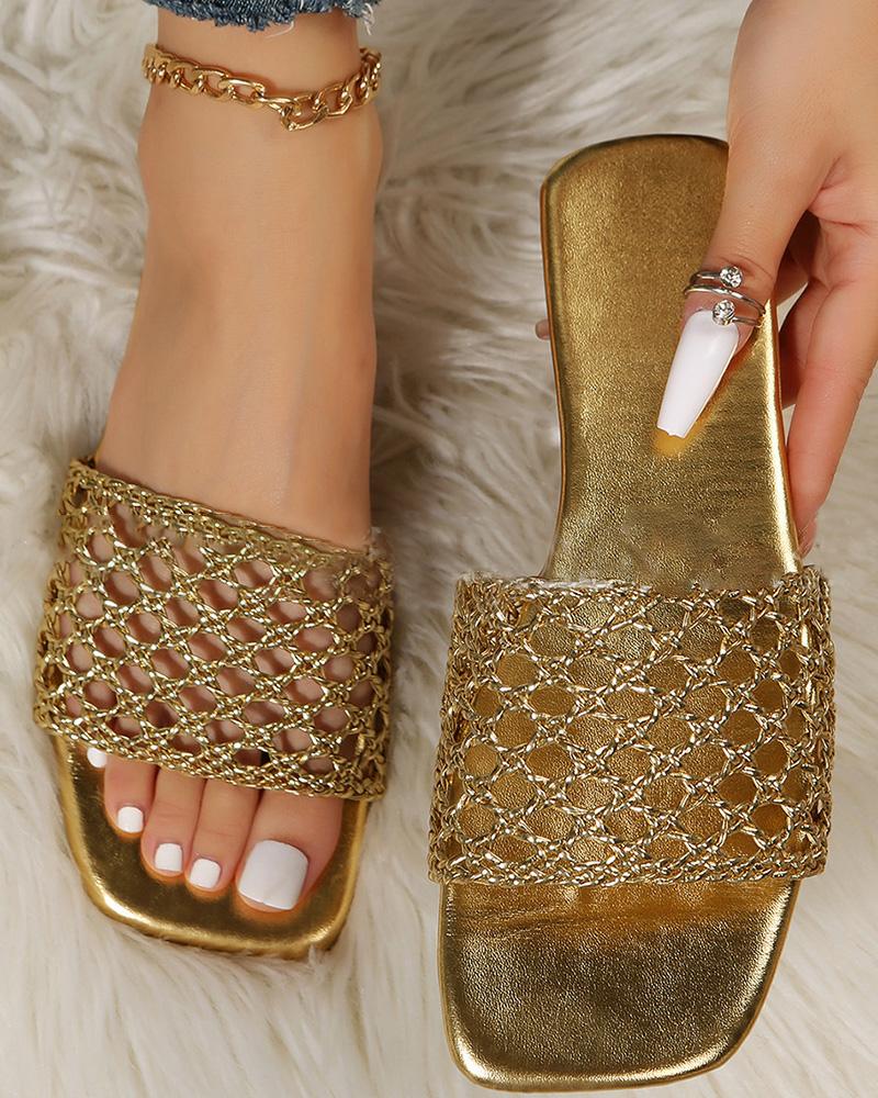 

Hollow Out Summer Beach Slippers, Gold