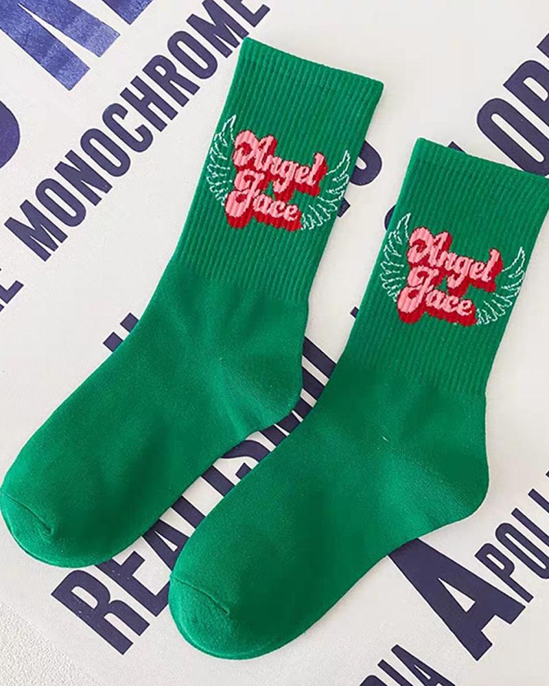 

1Pair Heart Letter Cartoon Knit Crew Socks, Style2