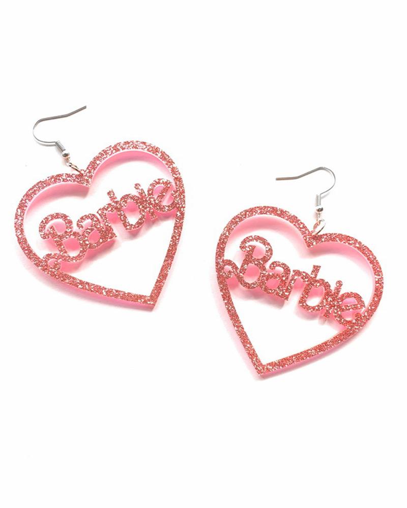 

1Pair Valentine's Day Hollow Out Heart Letter Drop Earrings, Pink