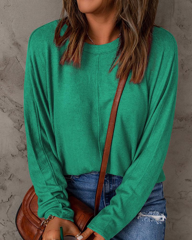 

Round Neck Long Sleeve Top, Green