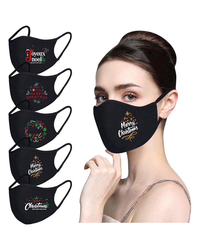 

5PCS/Set Christmas Print Breathable Face Mask, Style2