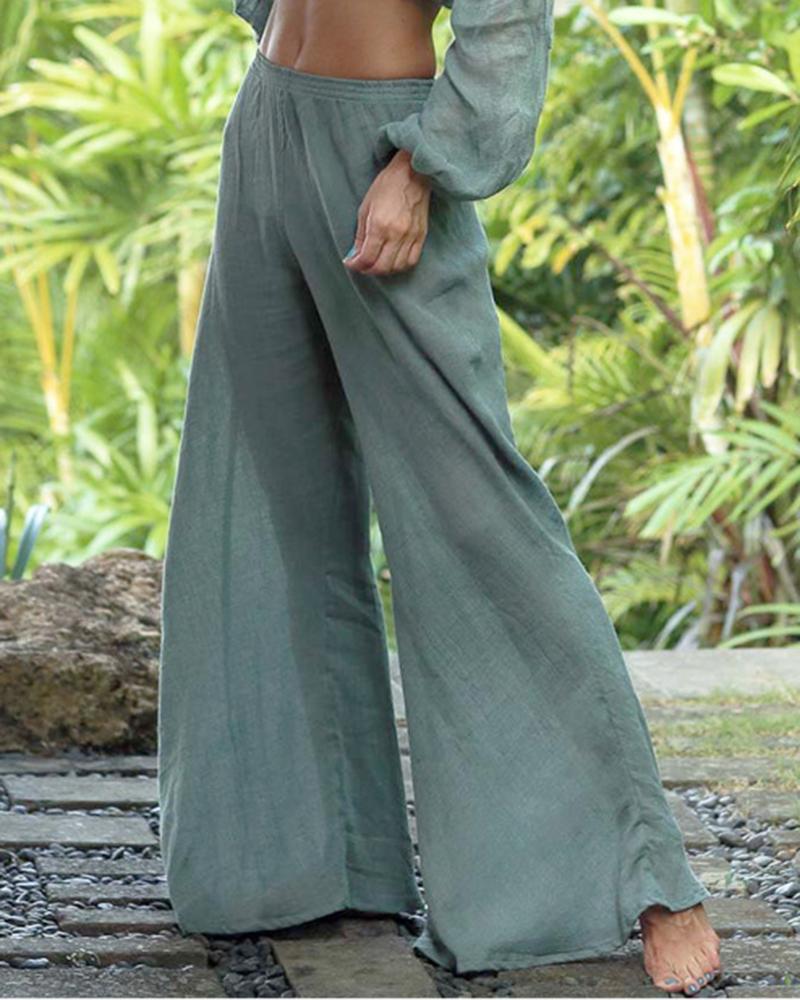 

Wide Leg High Waist Pants, Blue