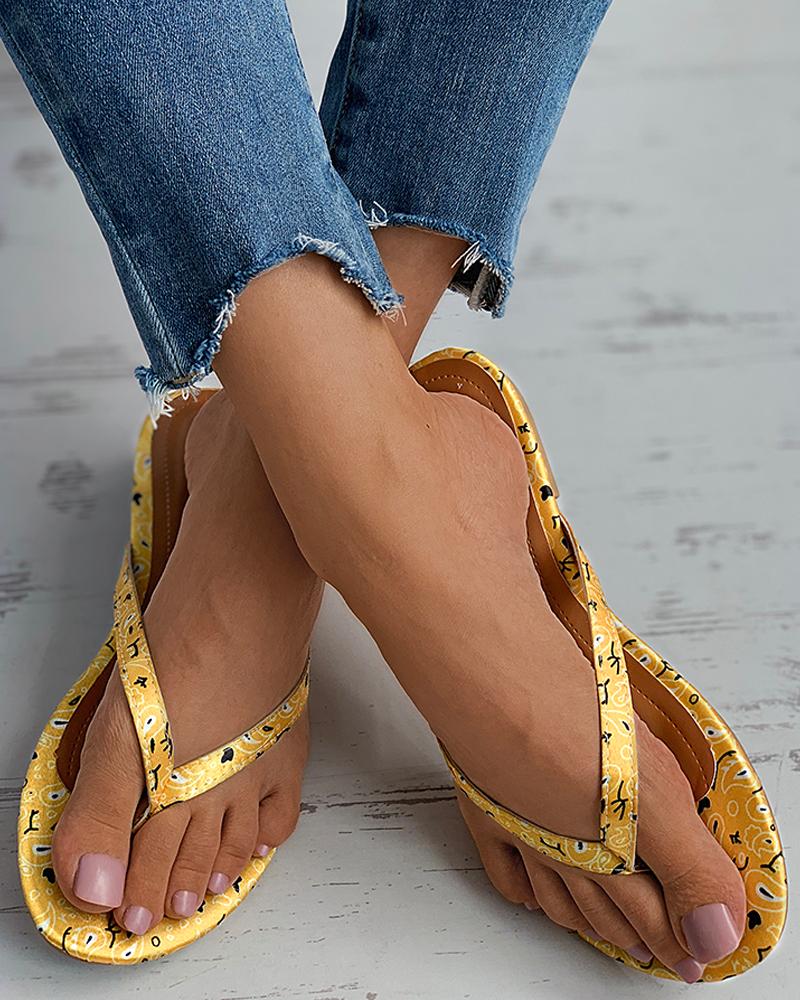 

Paisley Print Open Toe Casual Flip Flops, Yellow