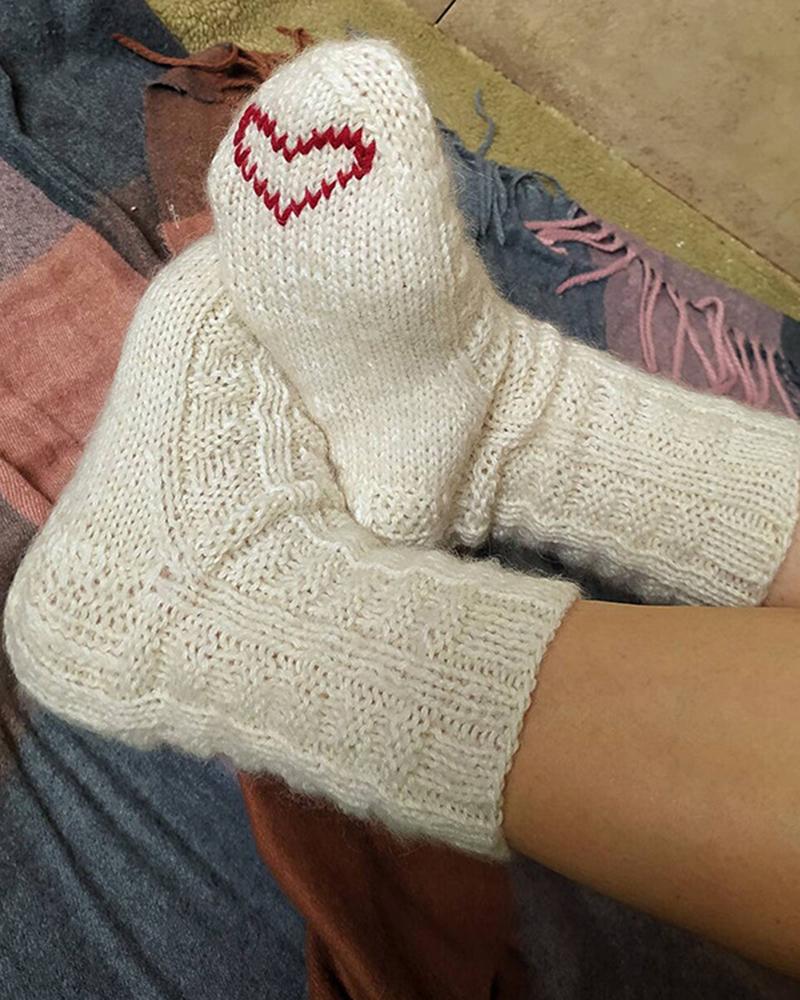 

1Pair Heart Pattern Knit Socks, White