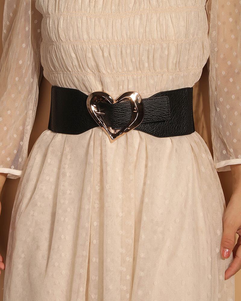 

Solid Color Heart Pattern Elastic Belt, Black