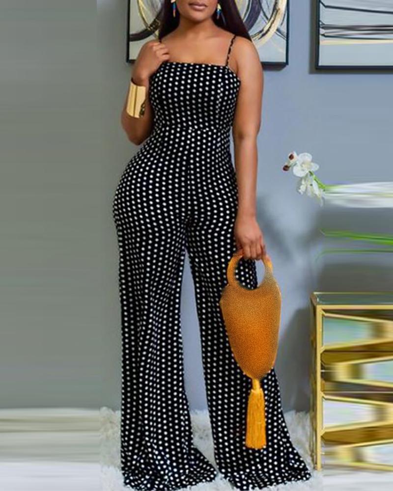 

Cutout Backless Polka Dot Print Bowknot Design Jumpsuit, Black