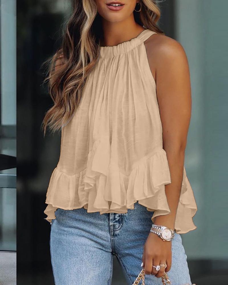 

Halter Ruched Ruffles Casual Top, Khaki