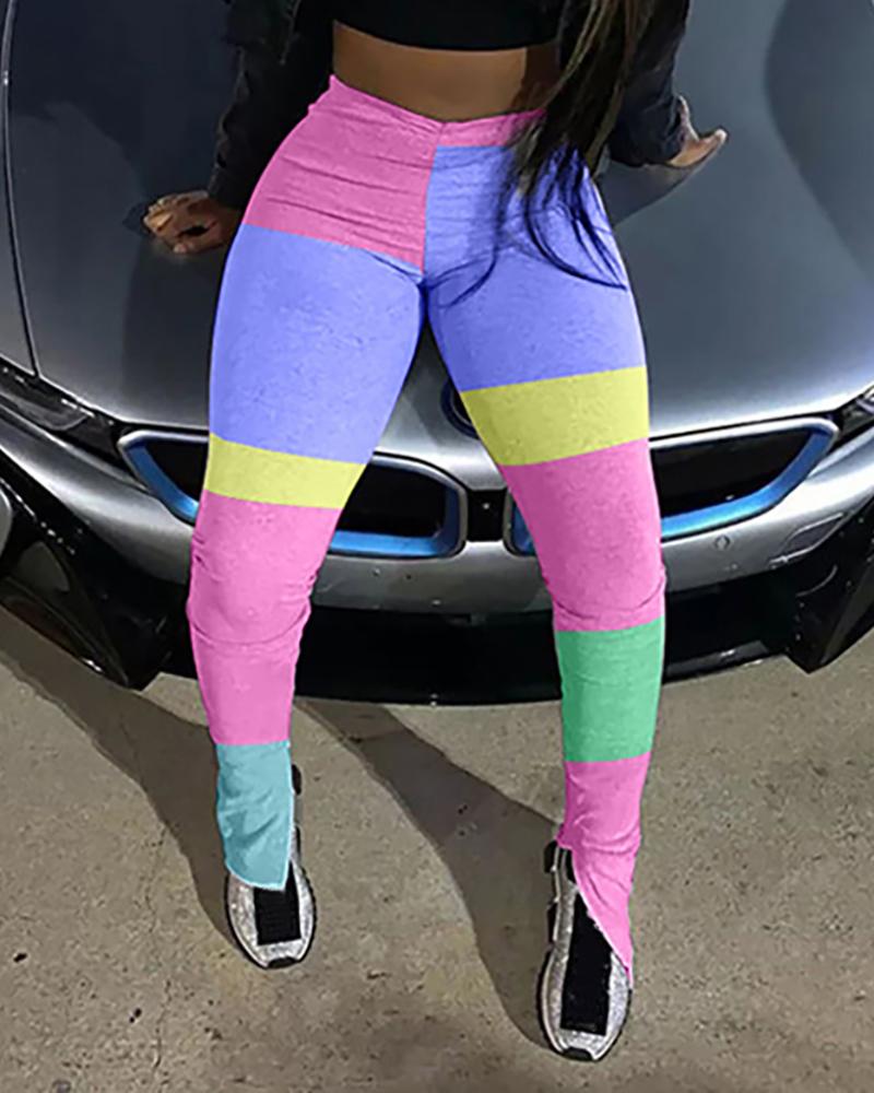 

Colorblock Slit Detail Active Pants, Pink