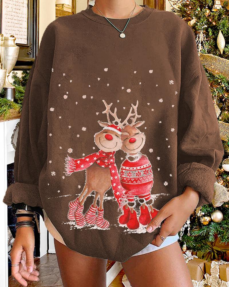 

Christmas Reindeer Snowflake Print Sweatshirt, Coffee