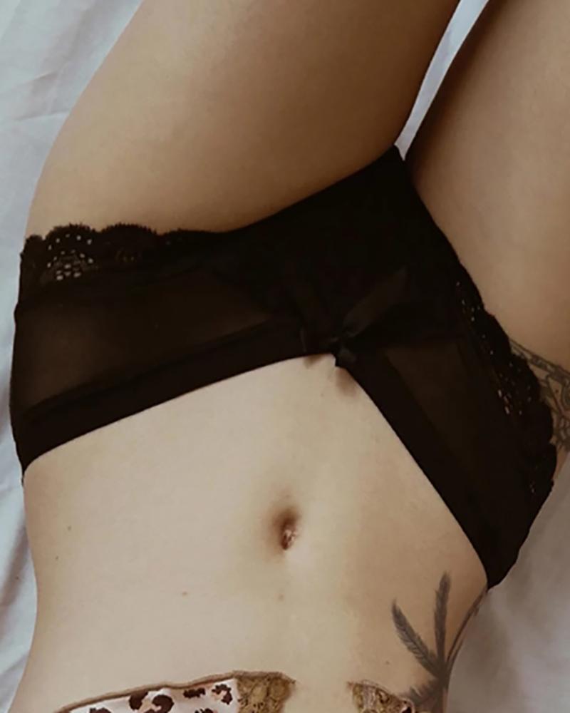 

Crochet Lace Bowknot Decor Panty, Black