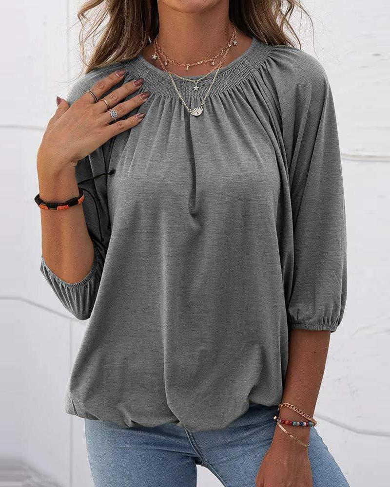 

Ruched Shirring Detail Casual Top, Gray