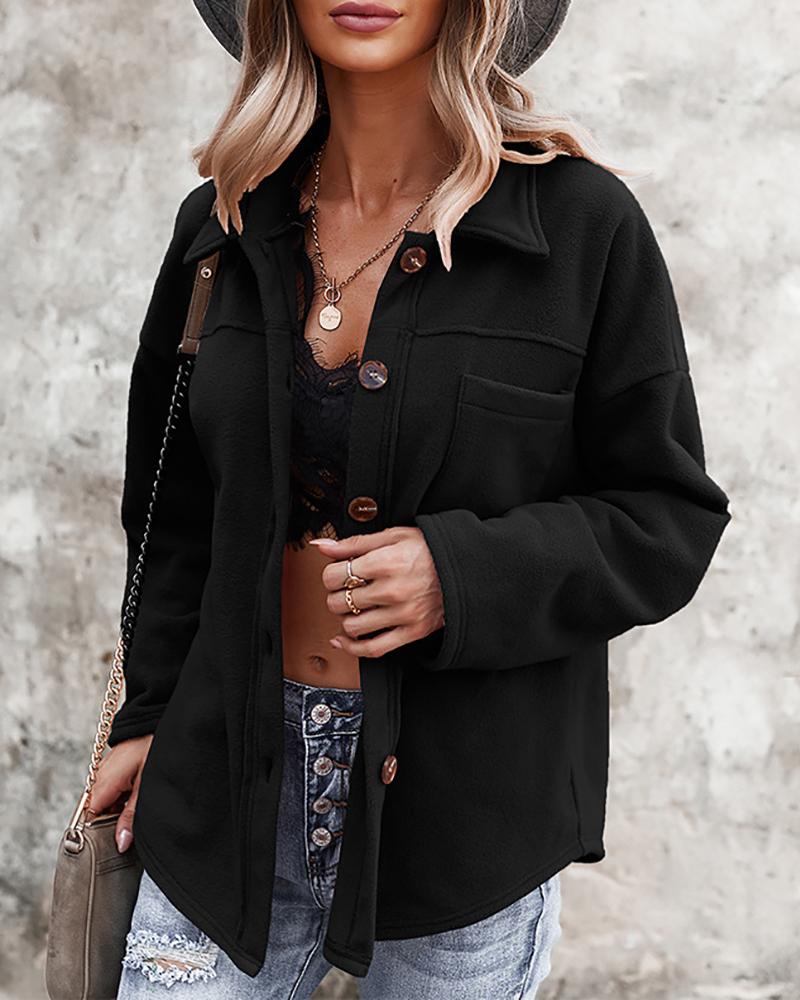 

Long Sleeve Buttoned Pocket Design Coat, Black