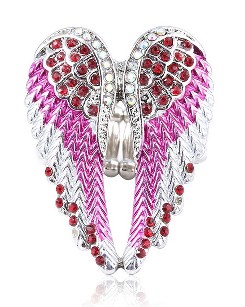 

1pc Angel Wings Rhinestone Ring, Pink