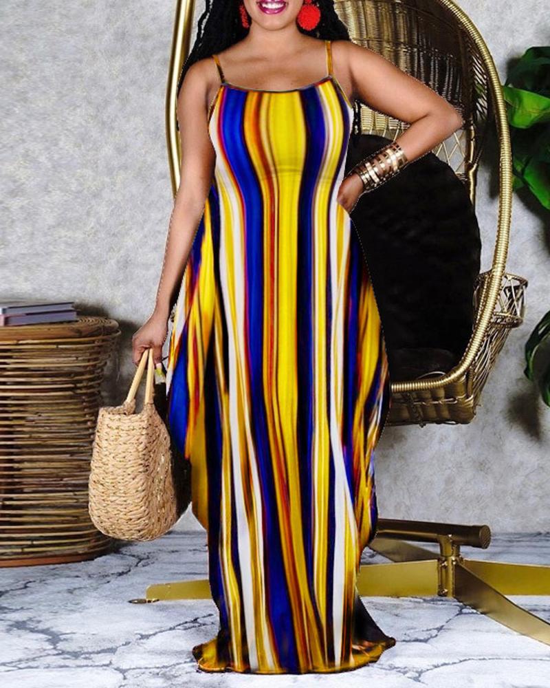 

Colorblock Striped Print Pocket Detail Cami Maxi Dress, Yellow