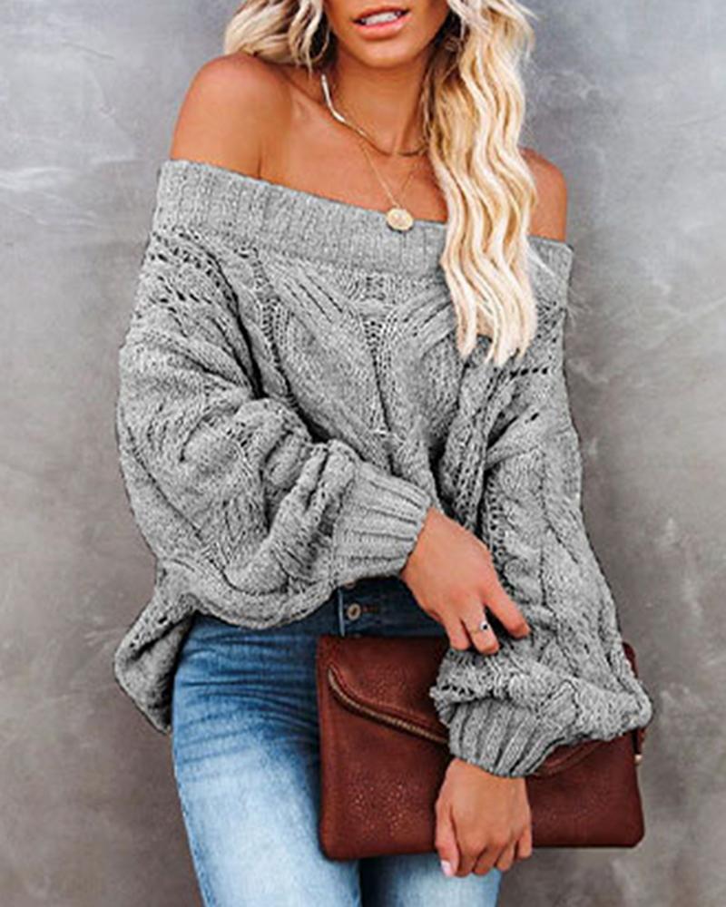 

Off Shoulder Braided Knit Sweater, Gray