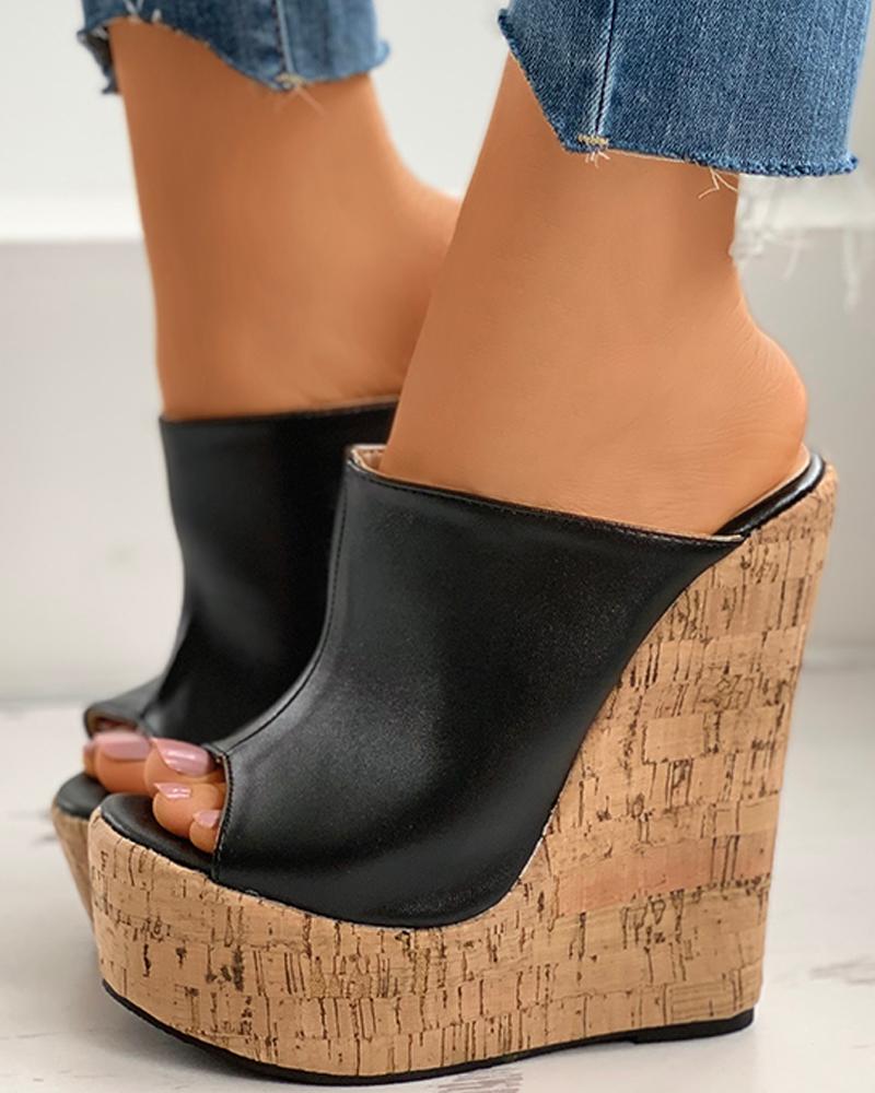 

Colorblock Peep Toe Wedge Platform Heel, Black