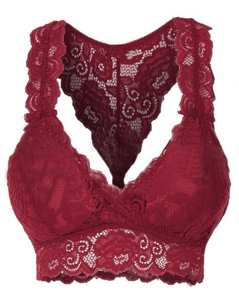 

Plain Lace Padded Bralette, Wine red