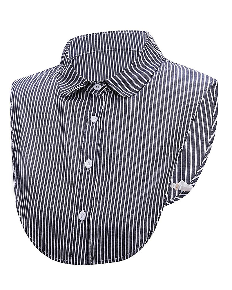

Striped Print Button Detail Dickey Collar, Black